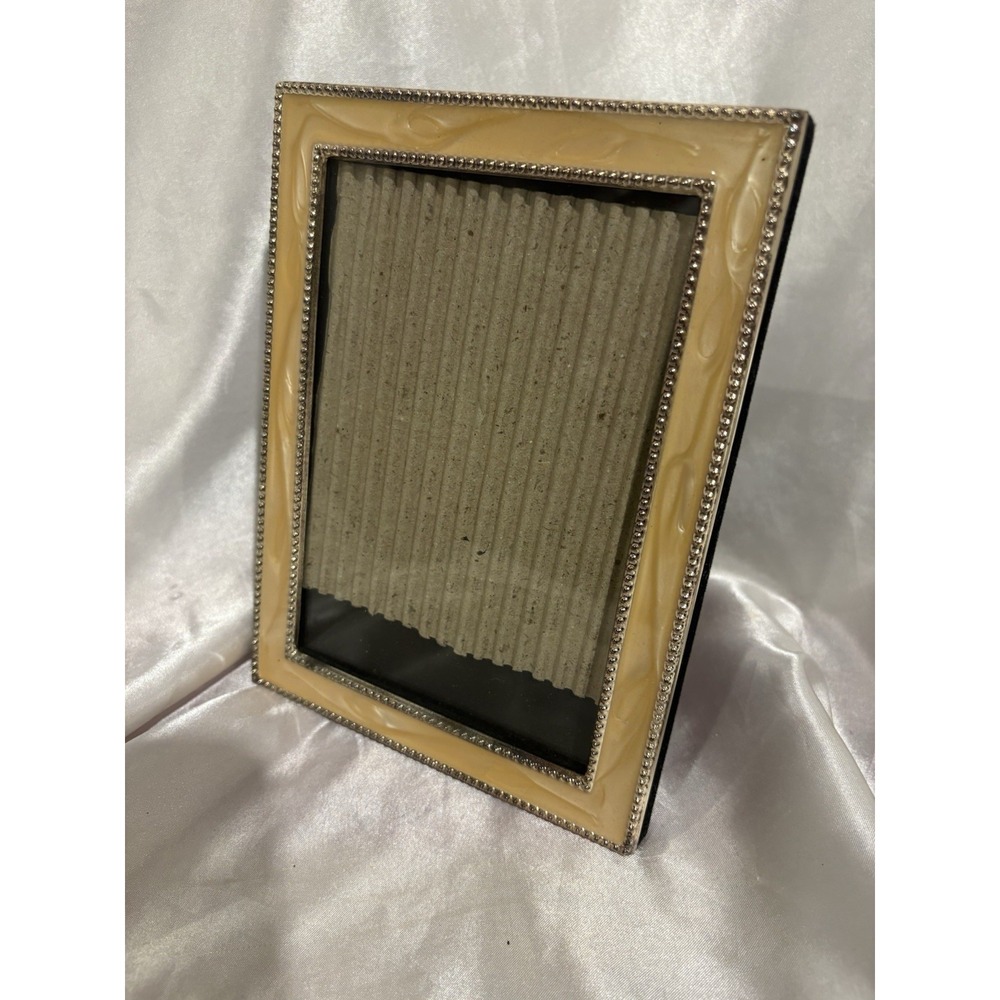 Yellow Swirl Enamel Picture Frame w/ bead accent For 4 x 6 Photo easel back